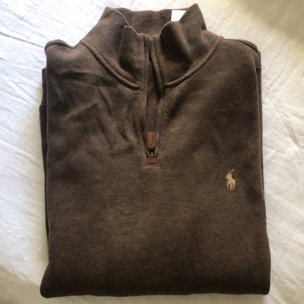 Large Nutmeg brown polo quarter zip pull-over
